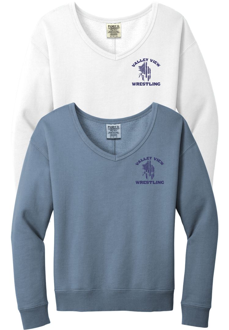 LPC098V Port & Company® Women's Beach Wash® Garment-Dyed V-Neck Sweatshirt